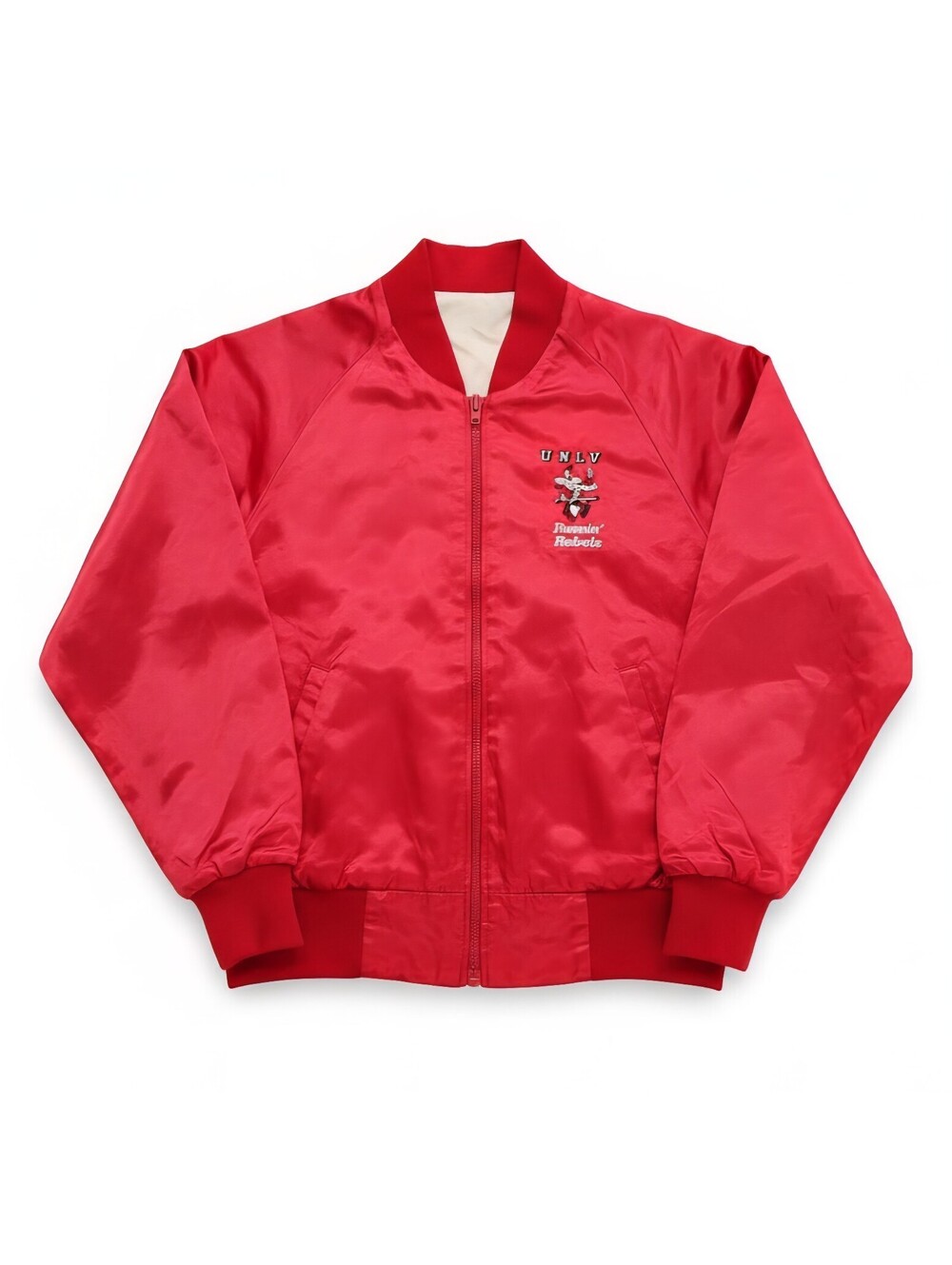 Vintage 80s UNLV Runnin Rebels Reversible Satin Jacket Red Cream Varsity Large